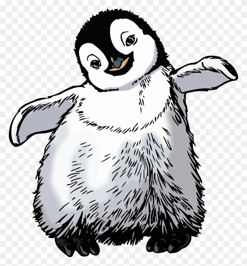 990x1073 Happy Feet Penguin Black And White, Bird, Animal, King Penguin HD PNG Download