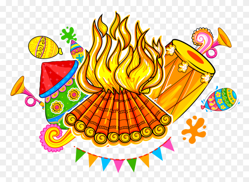 851x607 Happy Holi Vector Illustration, Diwali, Fire, Crowd HD PNG Download