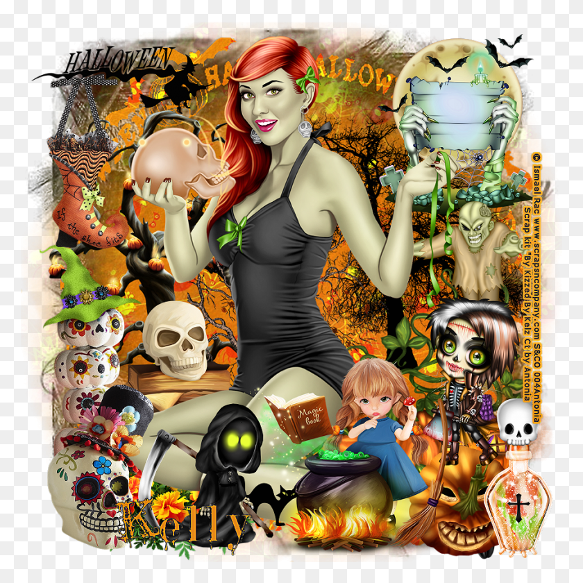 900x900 Happy Holloween Girl Cartoon, Collage, Poster, Advertisement HD PNG Download