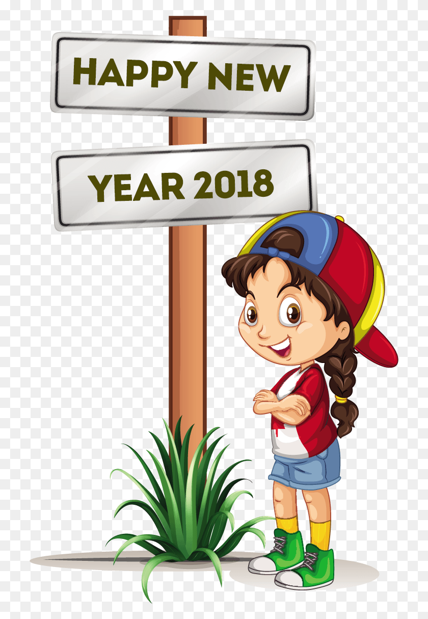 725x1154 Descargar Png Feliz Año Nuevo 2018 Clip Art Free Vector Cartoon Año Nuevo, Persona, Humano, Texto Hd Png