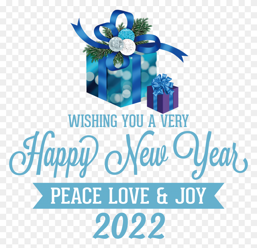 3000x2894 Happy New Year 2022 Peace, Love & Joy, Gift, Flyer, Poster HD PNG Download
