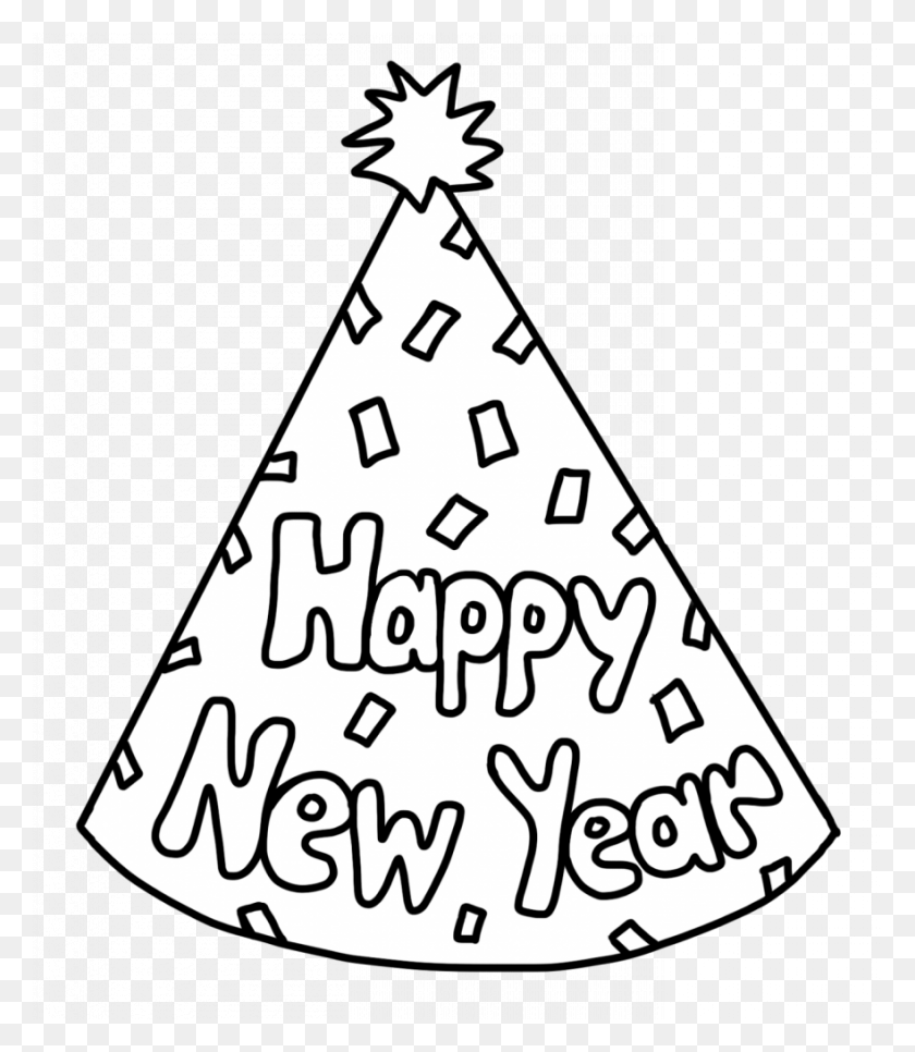 881x1024 Happy New Year Coloring Sheet 2 With Pages Happy New Year 2019 Coloring Page, Triangle, Clothing, Apparel HD PNG Download