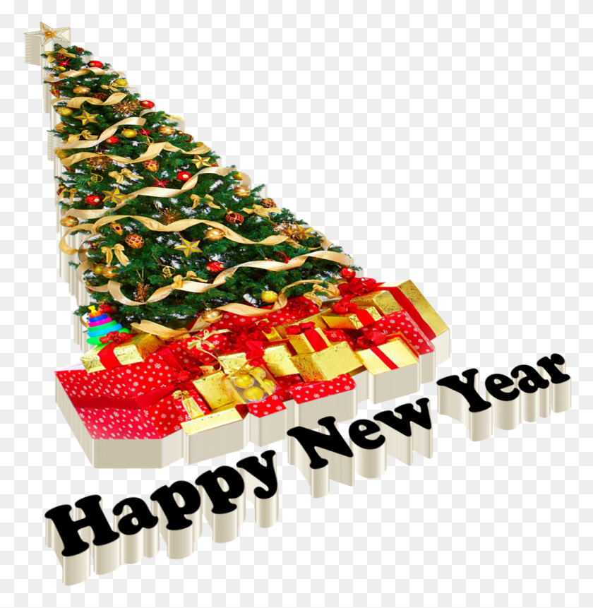 1015x1043 Descargar Png Feliz Año Nuevo Árbol De Navidad, Texto, Alfabeto, Fotografía Hd Png