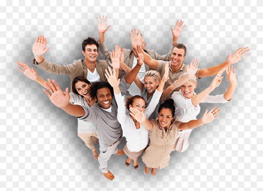 866x629 Happy People With Hands Up Career Guidance Seminar Mba, Person, Adult, Baby, Man Sticker PNG