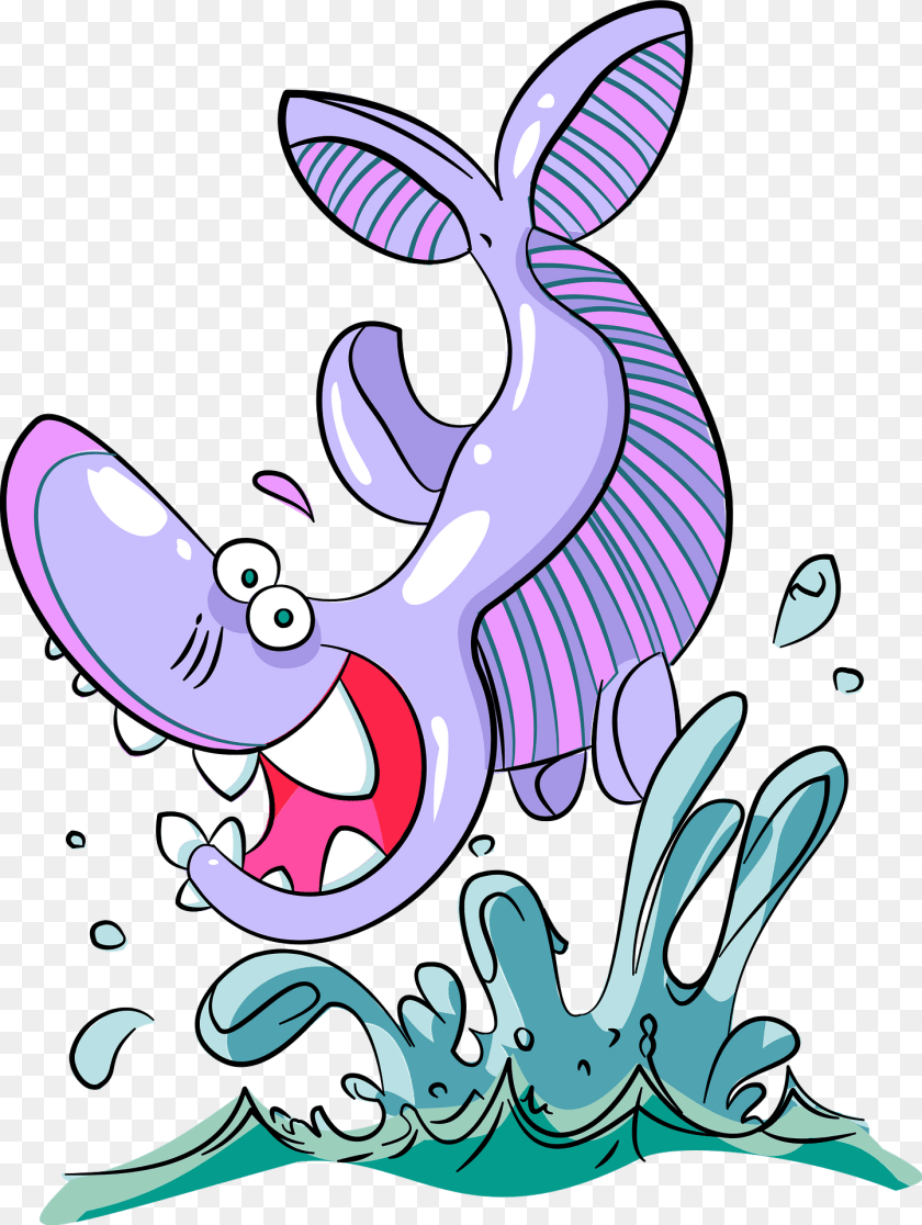 1445x1920 Happy Shark Yeah Cartoon, Purple, Animal, Fish Clipart PNG