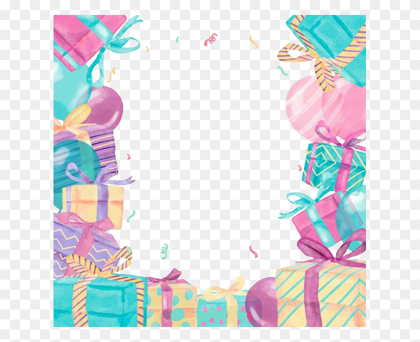 625x625 С Днем Рождения Рамка Пастель Воздушные Шары Торт Наклейка День Рождения, Графика, Цветочный Дизайн Png Скачать