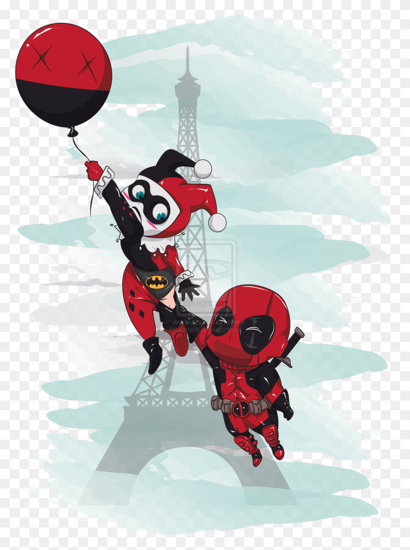 1233x1686 Harley Quinn Tattoo Designs Cute Deadpool And Harley, Advertisement, Poster, Person HD PNG Download
