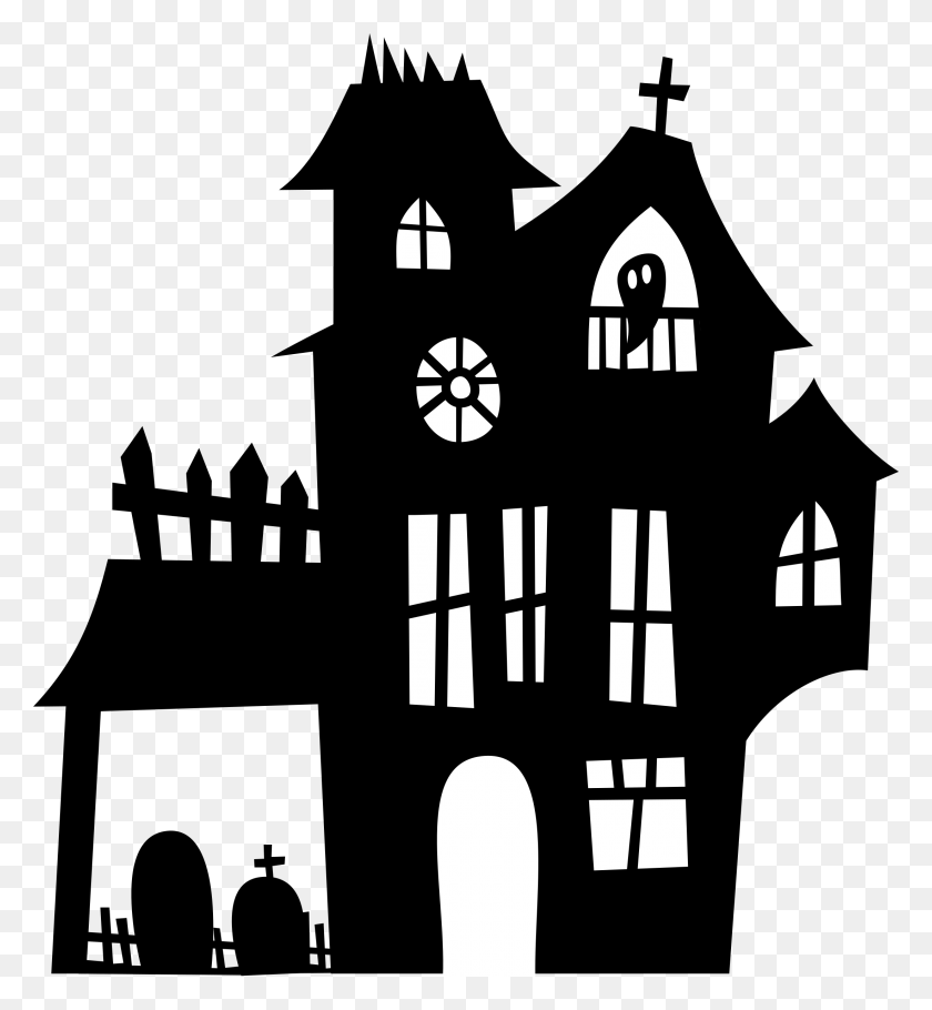 2200x2400 Haunted House Clip Art Haunted House Clip Art Black And White, Stencil, Building HD PNG Download