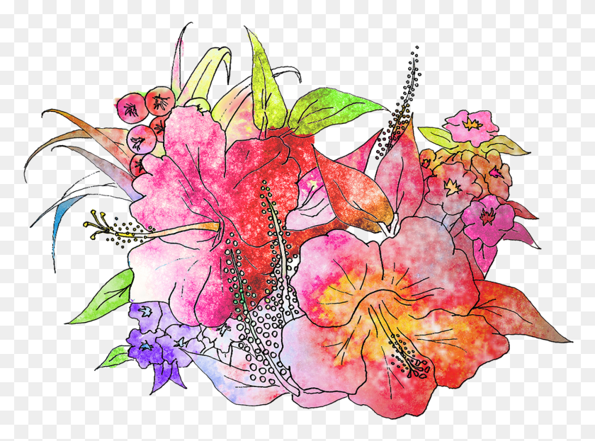 1490x1077 Гавайские 20 Цветов 20 Шаблонов Рубашки Маленький Искусственный Цветок, Растение, Цветение, Герань Hd Png Скачать