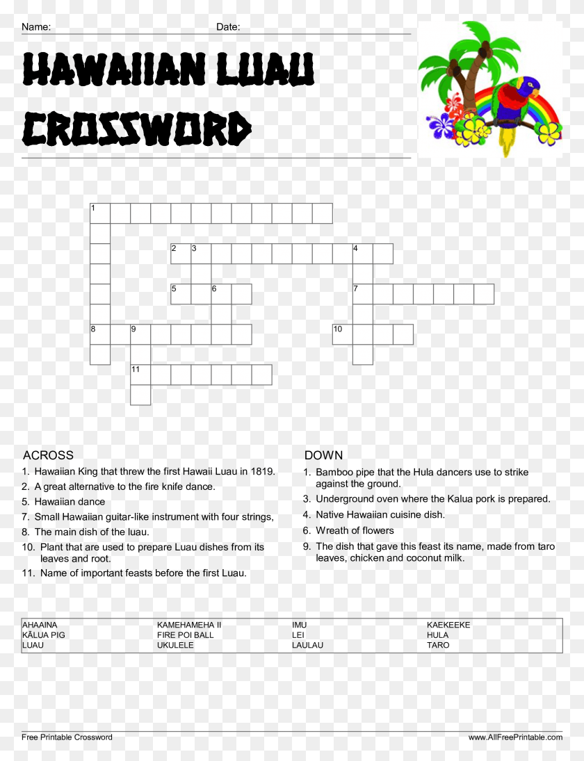 2255x2995 Hawaiian Luau Crossword Main Image Luau Worksheets, Game, Crossword Puzzle HD PNG Download