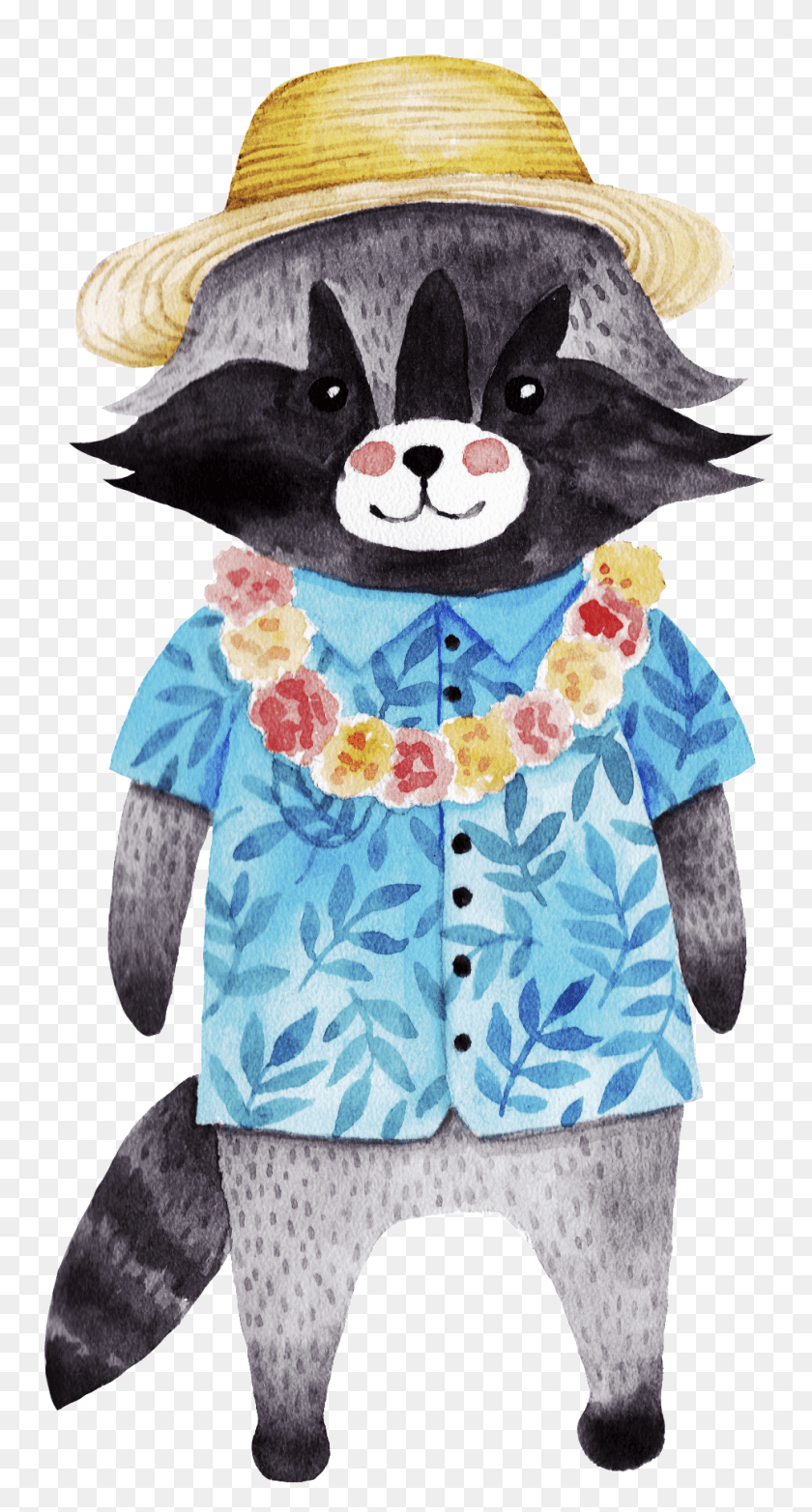 966x1865 Hawaiian Style Raccoon Transparent, Hat, Clothing, Apparel HD PNG Download