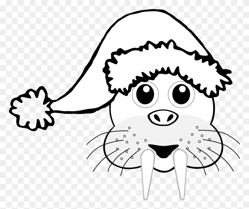 1963x1624 Head Cartoon Brown With Santa Hat Black White Line Dog With Santa Hat Drawing, Face HD PNG Download