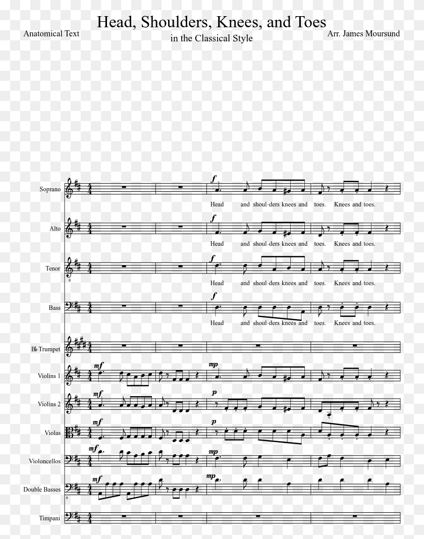 749x1008 Head Shoulders Knees And Toes Sheet Music Composed Head Shoulders Knees And Toes Score, Gray, World Of Warcraft HD PNG Download