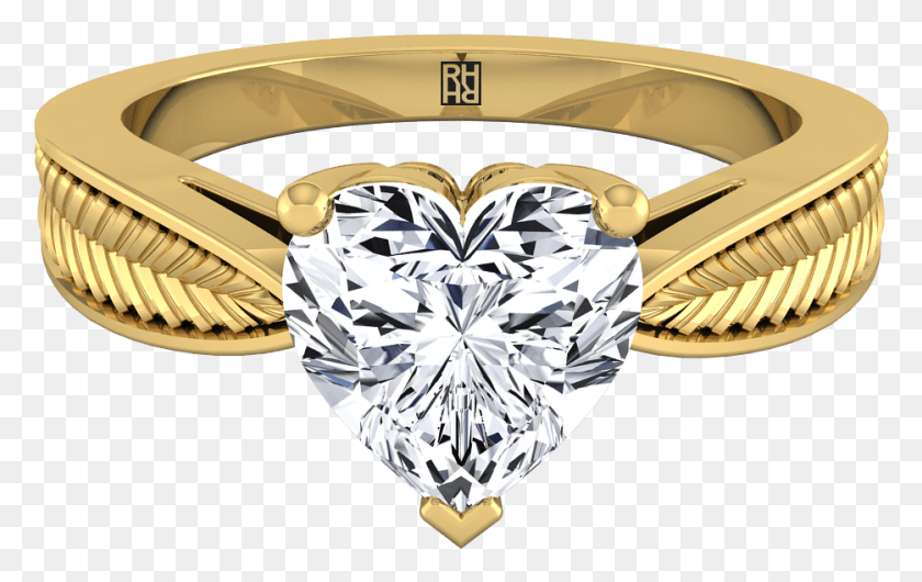 934x563 Heart Cut Engagement Ring With Textured Leaf Design Diamond Engagement Rings Emerald Cut Yellow Gold, Gemstone, Jewelry, Accessories HD PNG Download