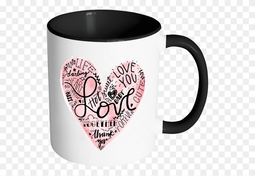 535x521 Heart Full Of Love Words Color Accent Coffee Mug Mug Drawing Love Heart, Coffee Cup, Cup, Latte HD PNG Download