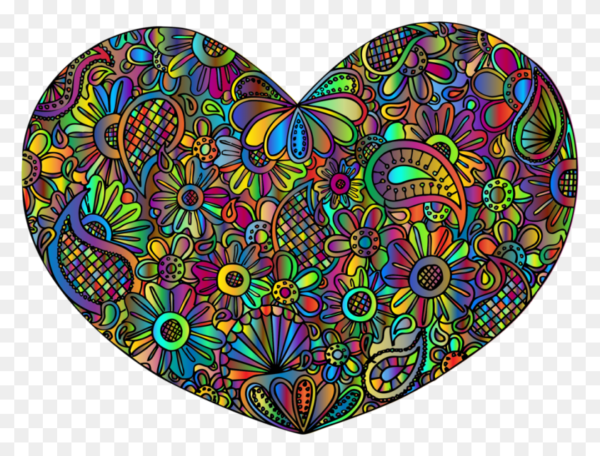 1009x750 Сердце Изобразительное Искусство Силуэт Кошки Цветочный Круг, Каракули Hd Png Скачать