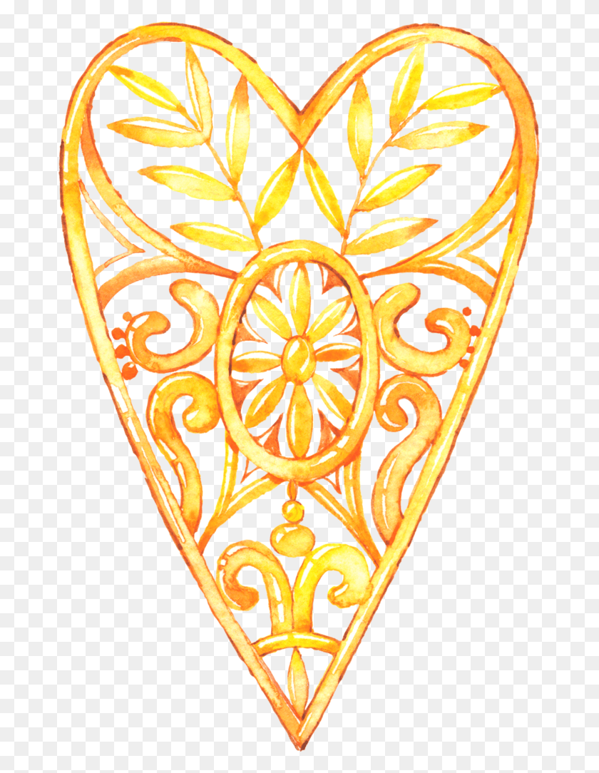 675x1024 Hearts Watercolour Pen And Wash Heart, Gold, Pineapple, Fruit HD PNG Download