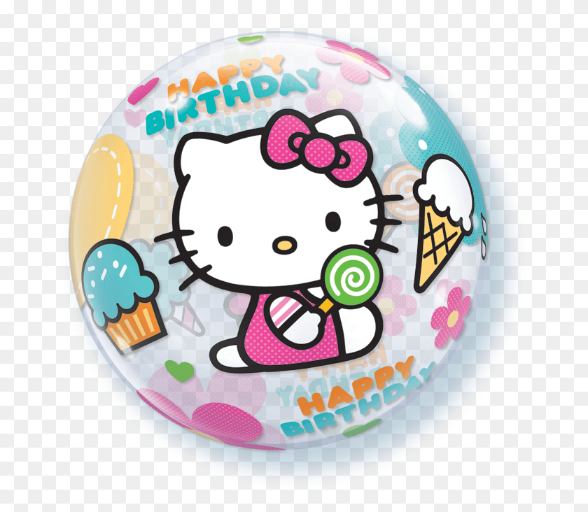 671x672 Hello Kitty День Рождения Одиночный Воздушный Шар С Пузырем Hello Kitty, Торт Ко Дню Рождения, Торт, Десерт Hd Png Скачать