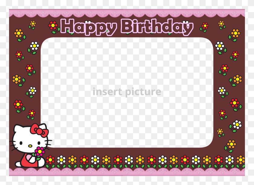 1600x1132 Hello Kitty Цветочная Рамка Рамки Для Печати Мультфильм Hello Kitty, Текст, Super Mario Hd Png Download