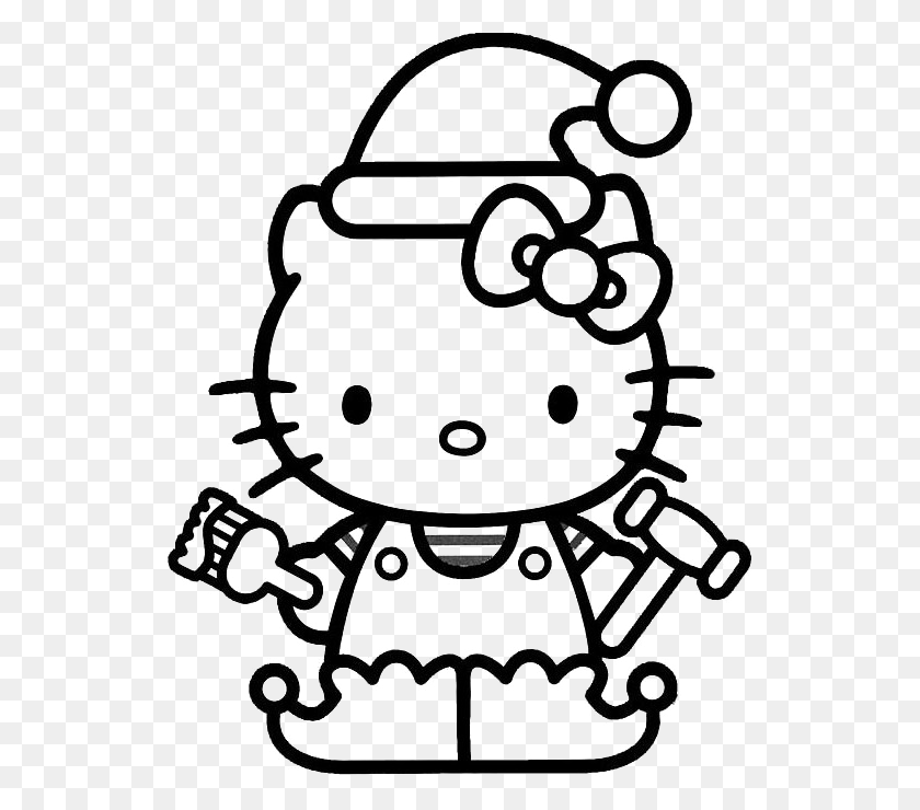 540x680 Hello Kitty Used Christmas Hat Coloring For Kids Coloring Hello Kitty, Pattern, Doodle HD PNG Download