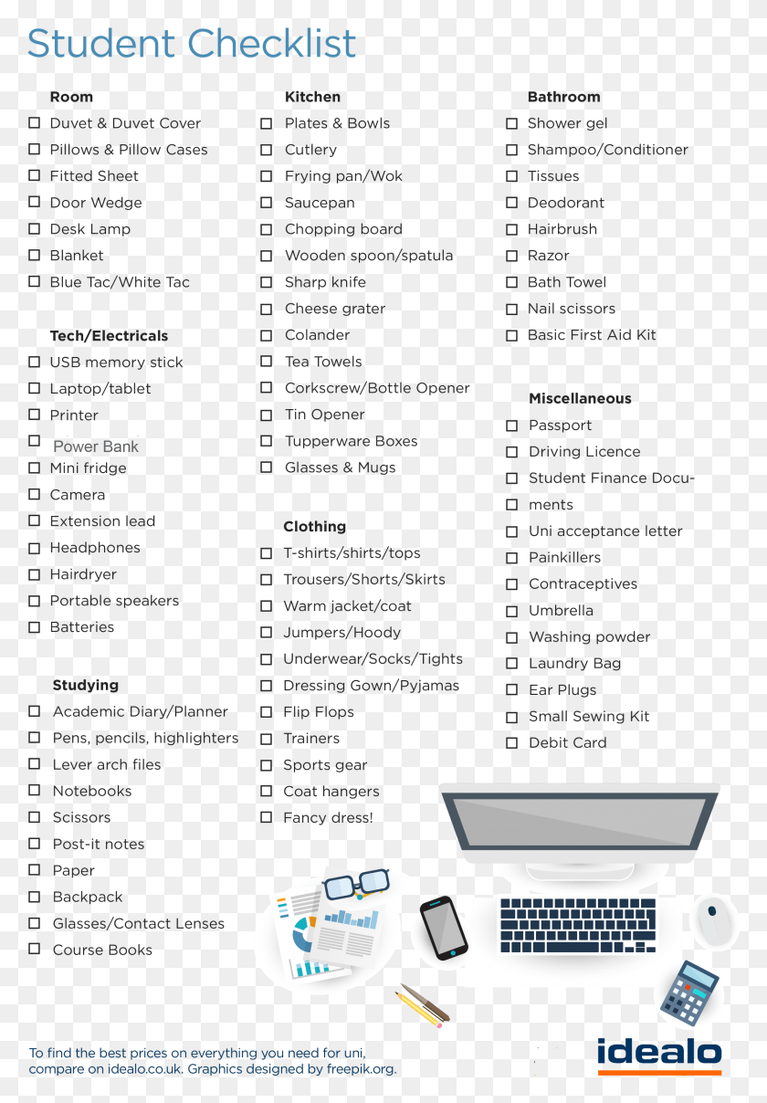 2239x3298 Heres Our Definitive List Of The Absolute Essentials Take To University Checklist, Text, Menu, Interior Design HD PNG Download