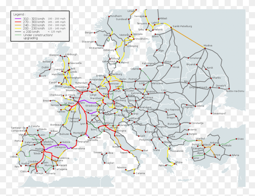 1280x960 Карта Высокоскоростных Железных Дорог Европы И Ее Обозначенных Скоростей Железнодорожные Пути Карта Европы, Диаграмма, Участок, Атлас Hd Png Скачать