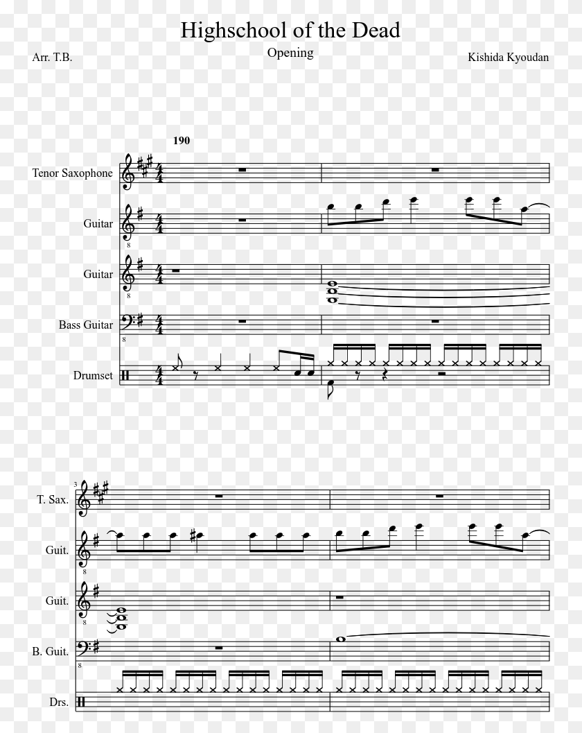 749x997 Highschool Of The Dead Sheet Music Composed By Kishida Wallace And Gromit Theme Trumpet, Gray, World Of Warcraft HD PNG Download
