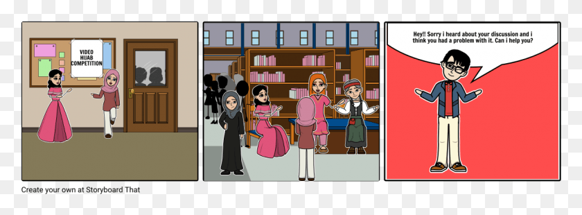 1145x368 Hijab Cartoon, Book, Indoors, Person HD PNG Download