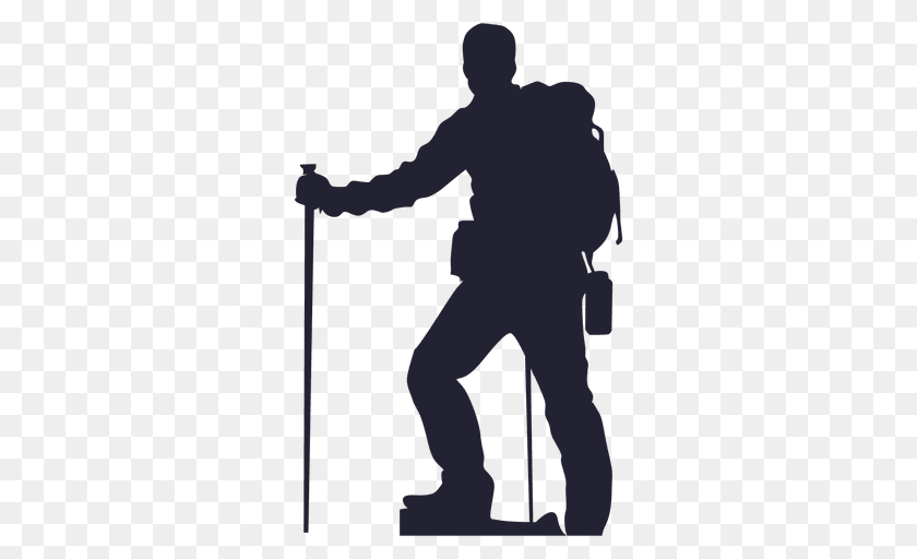 512x512 Hiking Man Silhouette, Adult, Male, Person, Bag PNG