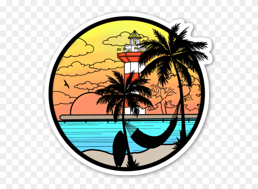 570x557 Hilton Head Island Sc Lighthouse Sticker Tree Clip Art Black, Window, Gondola HD PNG Download