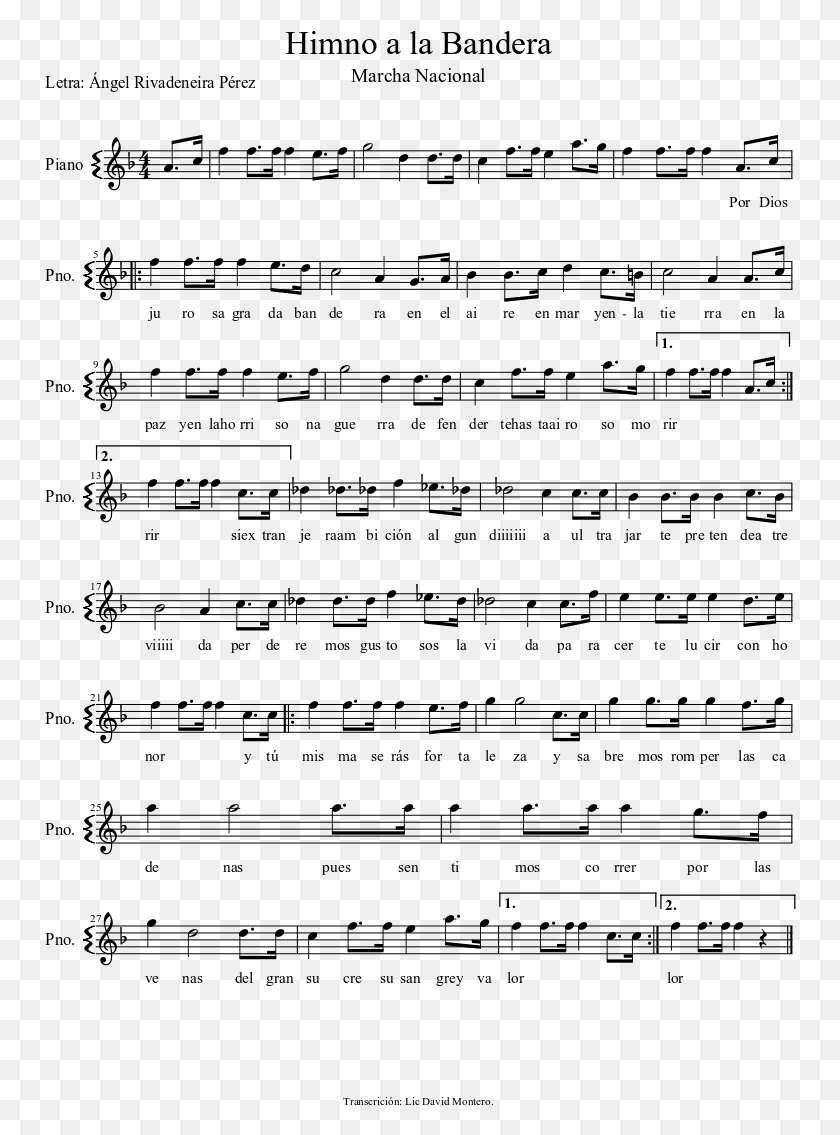 752x1075 Himno A La Bandera Sheet Music 1 Of 1 Pages Sheet Music, Gray, World Of Warcraft HD PNG Download