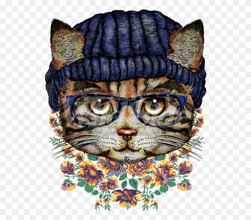 542x676 Hipster Kitty Glasses Beanie Illustration, Accessories, Accessory, Collage HD PNG Download
