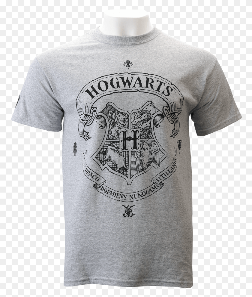 1466x1744 Escudo De Hogwarts Camiseta Gris Hogwarts Logo Camiseta, Ropa, Vestimenta, Camiseta Hd Png