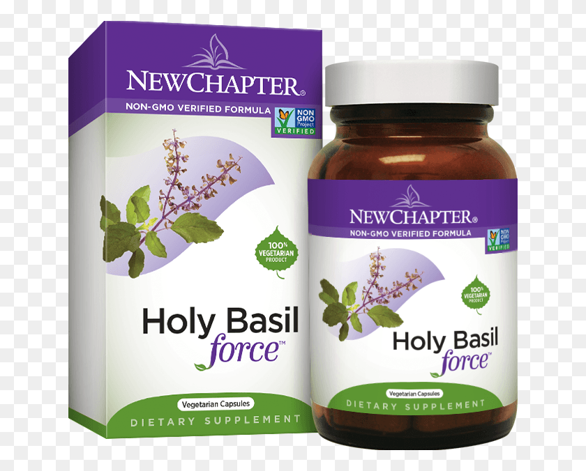 644x616 Holy Basil Force Bottle And Packaging New Chapter Holy Basil, Plant, Flower, Blossom HD PNG Download