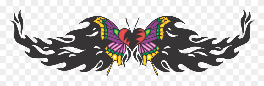 1088x301 Home Gt Печатные Наклейки Gt Tribal Butterfly Tattoo Gt Племенные Татуировки Цветные, Орнамент, Узор, Птица Png Скачать