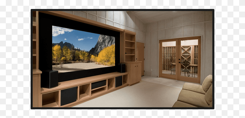 631x347 Home Theater With Widescreen Lcd Tv Home Theater Room Cabinets, Entertainment Center, Electronics, Interior Design HD PNG Download