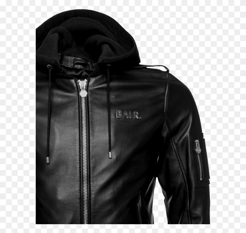 597x735 Hooded Leather Bomber Jacket Detail 1 Balr Leren Jas, Clothing, Apparel, Coat HD PNG Download