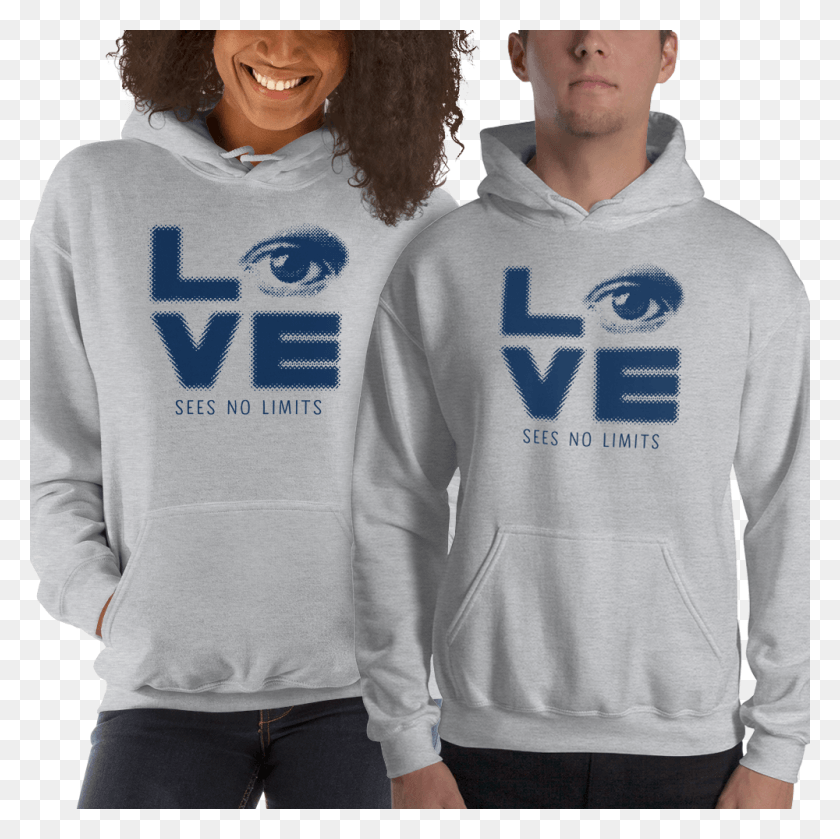 1000x1000 Hoodie Love Sees No Limits Halftone Eye Luv Heart Disability Sweatshirt, Clothing, Apparel, Sweater HD PNG Download