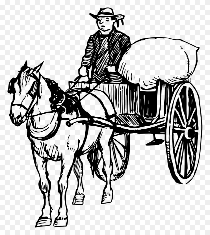 885x1000 Horse Drawing Cart Clip Art Horse And Buggy Drawing, Gray, World Of Warcraft HD PNG Download