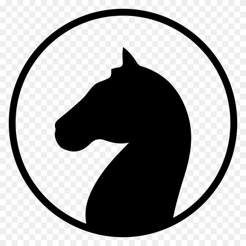 980x980 Horse Head Black Shape Facing Left Inside A Circle Horse Icon In Circle, Label, Text, Sticker HD PNG Download