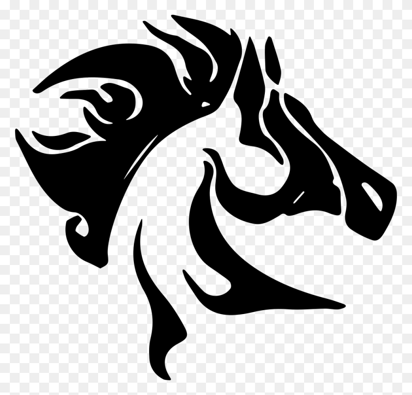 982x938 Horse Head With Messy Mane Side View Comments Horse Head Logo, Stencil HD PNG Download