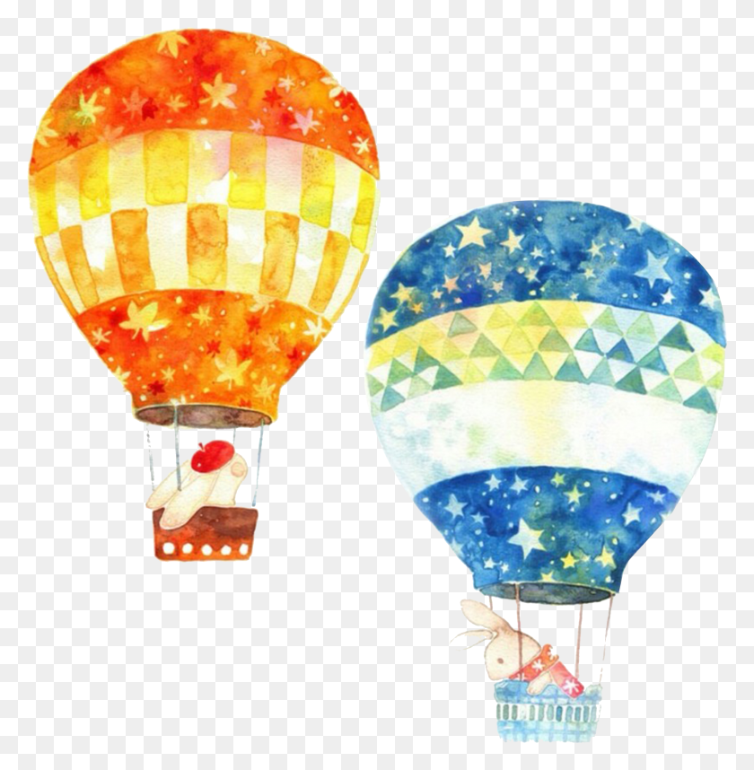 3403x3485 Hot Air Balloon Watercolor Painting HD PNG Download