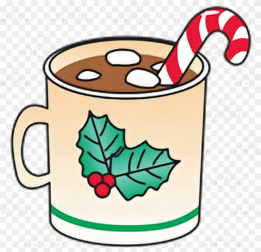 Hot Chocolate With Marshmallows And Candy Cane, Cup, Beverage, Coffee, Coffee Cup Clipart PNG