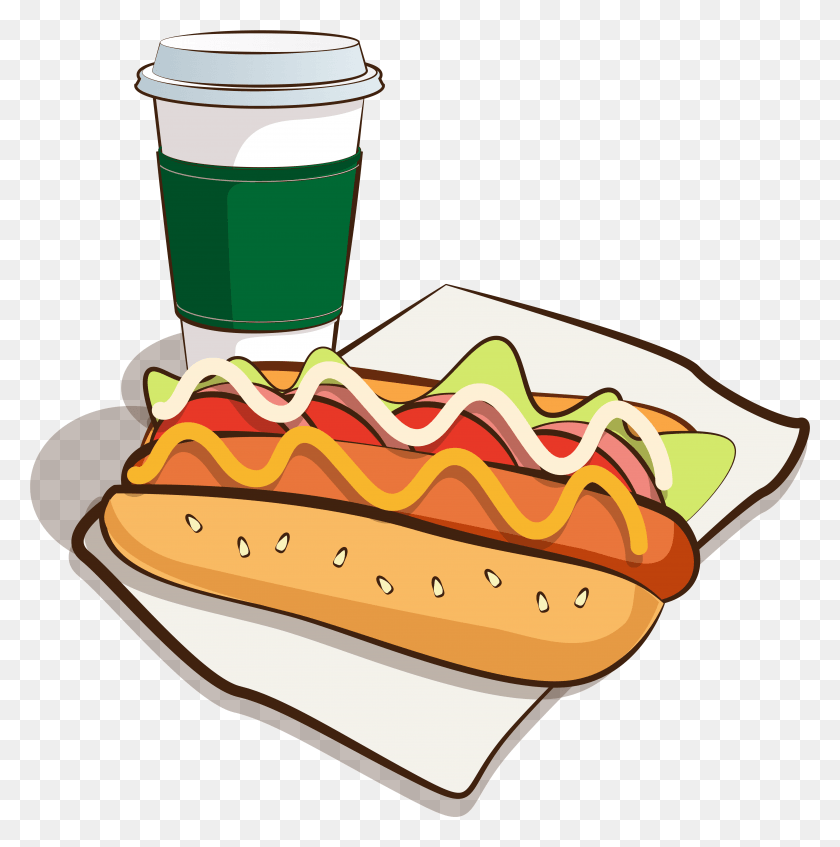 5664x5717 Hot Dog Caf Comida Dibujos Animados E Imagen Vectorial, Food HD PNG Download