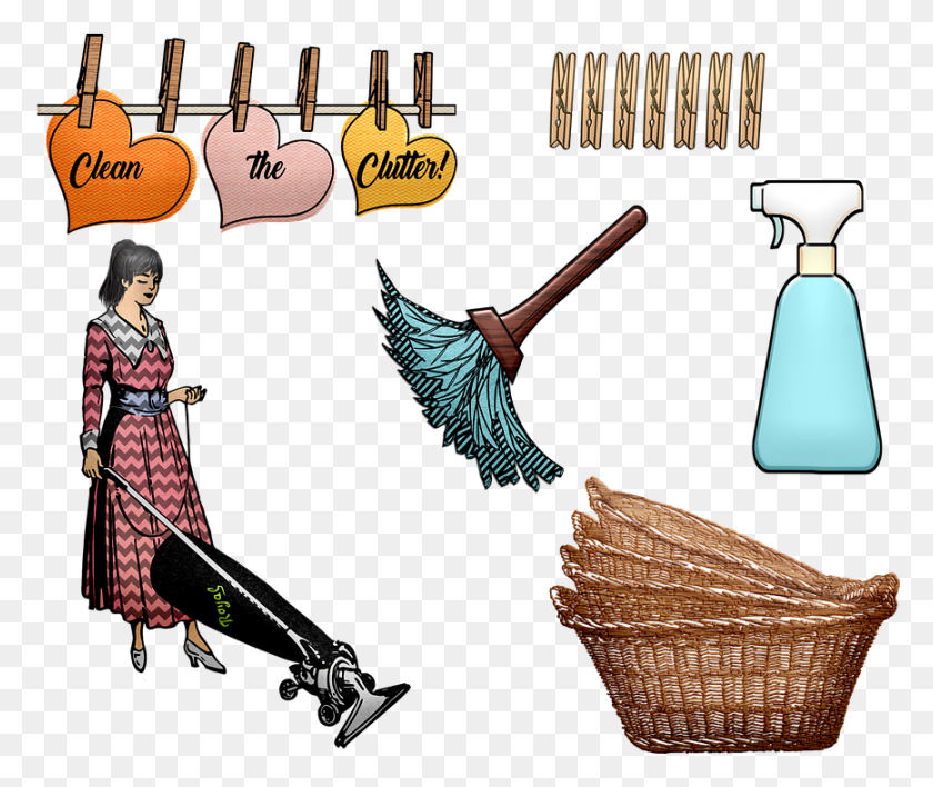867x721 House Cleaning Vacuum Baskets Dusting Cleaning, Person, Human, Broom Descargar Hd Png