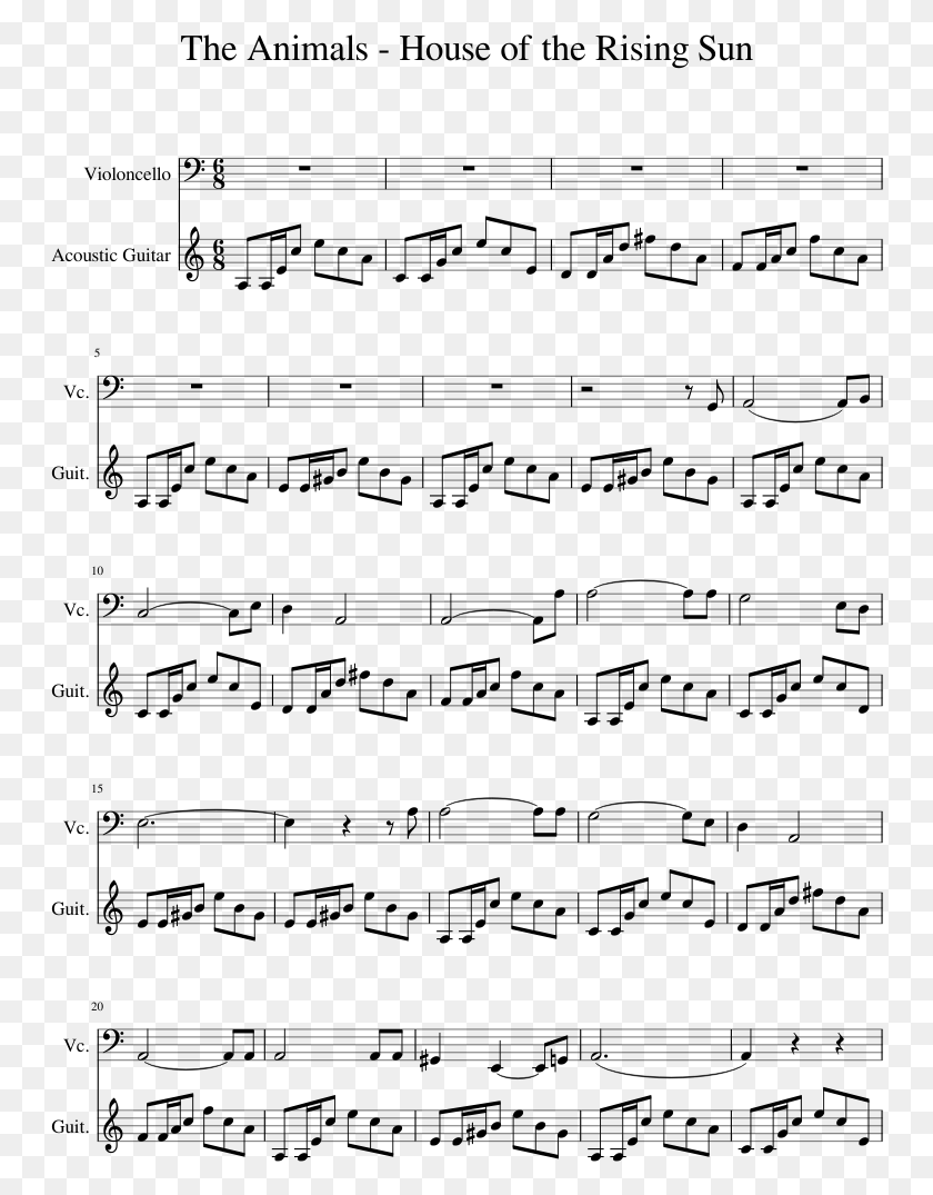 750x1015 House Of The Rising Sun Sheet Music 1 Of 2 Pages Sadness And Sorrow Sheet Violin, Gray, World Of Warcraft HD PNG Download