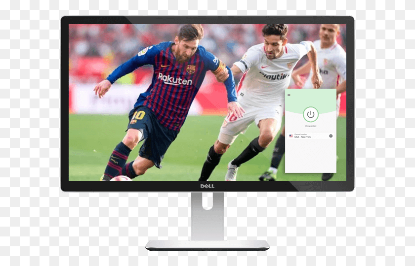 597x480 How A Vpn Makes It Easier To Watch Sports Streams Messi Sevilla 4, Person, Human, Monitor HD PNG Download