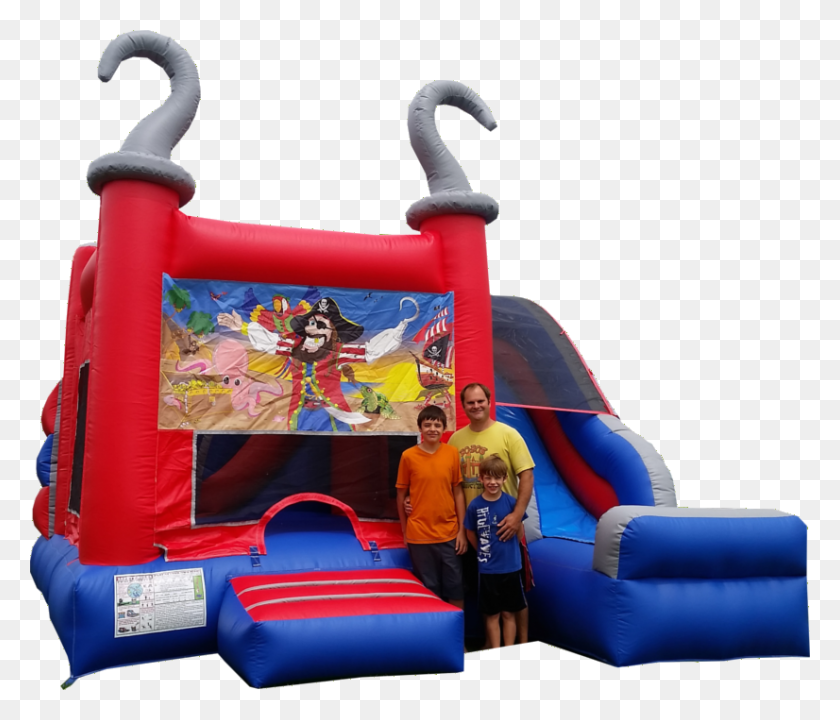 826x699 How About Having It All With The Pirate Combo Slider Inflatable, Person, Human, Play Area Descargar Hd Png