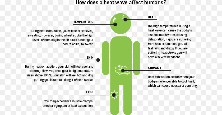 653x435 How Does A Heat Wave Affect Humans Natural Disaster, Green Sticker PNG