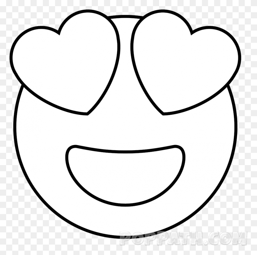 915x908 How To Draw A Heart Eyes Emoji Pop Path Heart Eye Emoji Drawing, Stencil HD PNG Download